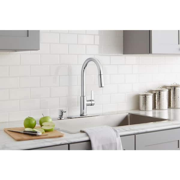 Paulina Single-Handle Pull-Down Sprayer Kitchen Faucet with TurboSpray, FastMount, Soap Dispenser in Polished Chrome