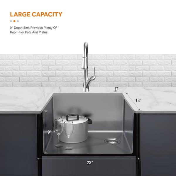 All-in-One Tight Radius Undermount 18G Stainless Steel 23 in. Single Bowl Kitchen Sink, Offset Drain, Pull-Down Faucet
