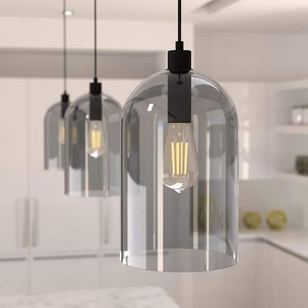 Lochemeade 1 Light Natural Iron Pendant with Smoked Glass Shade Kitchen Light