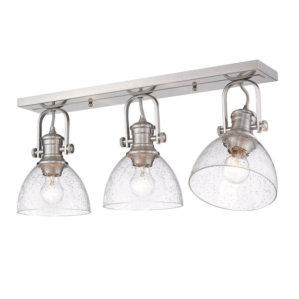 Hines 25.13 in. 3-Light Pewter with Seeded Glass Semi-Flush Mount