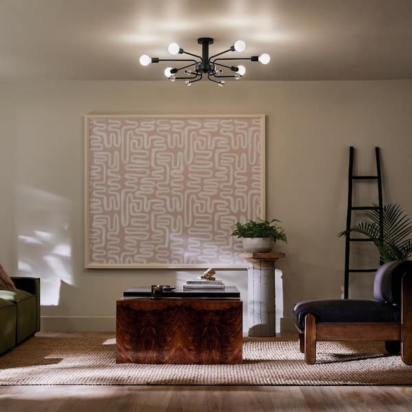 Ocala 41.25 in. 6-Light Black Living Room Art Deco Semi-Flush Mount Ceiling Light with Clear Crystal