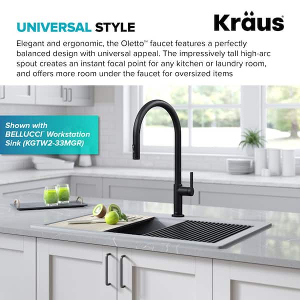 Oletto High-Arc Single-Handle Pull-Down Sprayer Kitchen Faucet in Matte Black