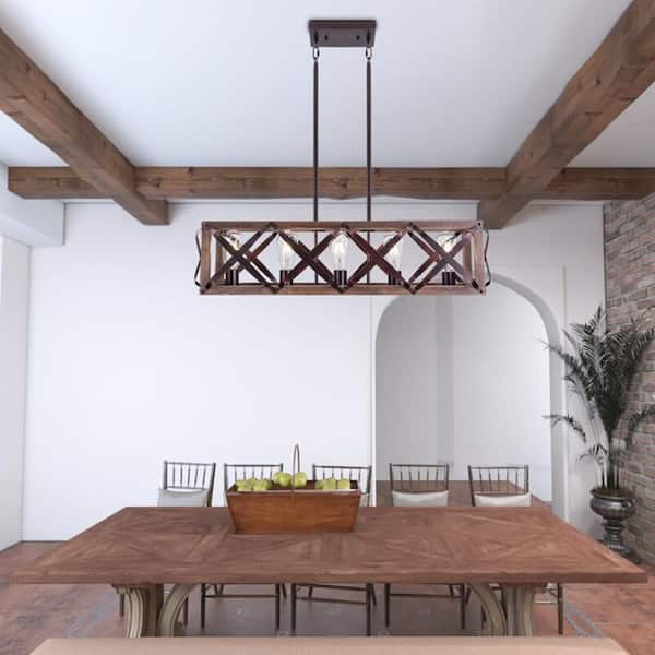 Madison 5-Light Wood Kitchen Island Linear Pendant