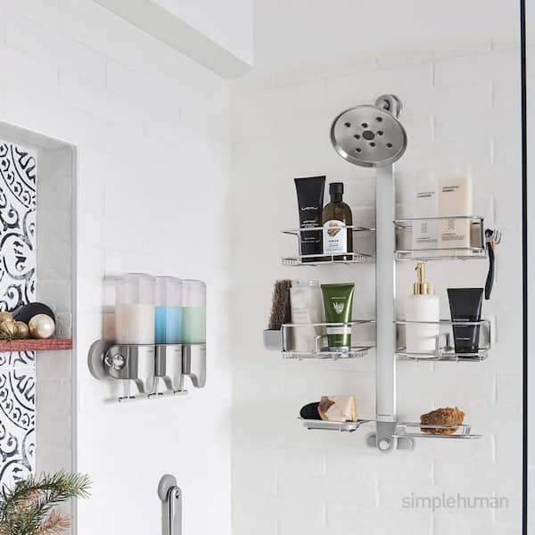 Triple Wall-Mount Shampoo and Soap Dispenser in Brushed Stainless Steel