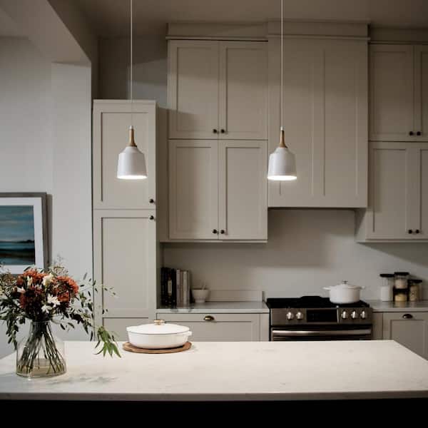 Danika 1-Light White Mid-Century Modern Shaded Kitchen Mini Pendant Hanging Light with Metal Shade