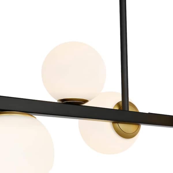 Trieste 8-Light Black Chandelier Island Light with Frosted Glass Shades