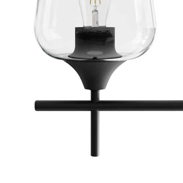 3-Light Matt Black Bathroom Vanity Light with Clear Glass Shades