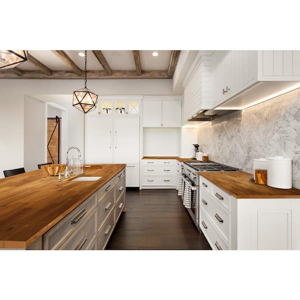 8 ft. L x 40 in. D, Acacia Butcher Block Island Countertop in Golden Teak with Square Edge