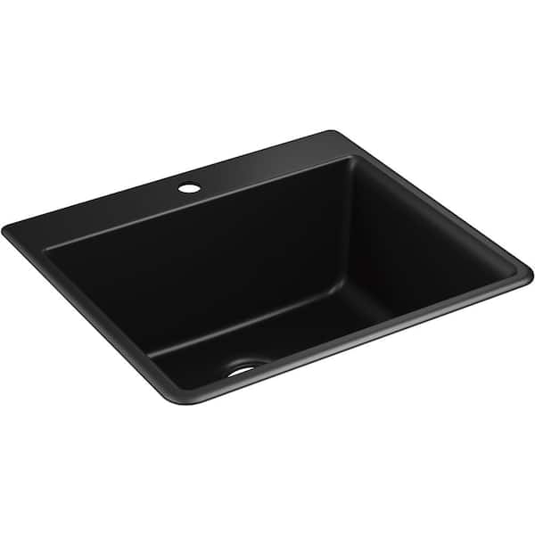 Kennon Top-Mount/Undermount Neoroc Granite Composite 25 in. Single Bowl Kitchen Sink in Matte Black with Basin Rack