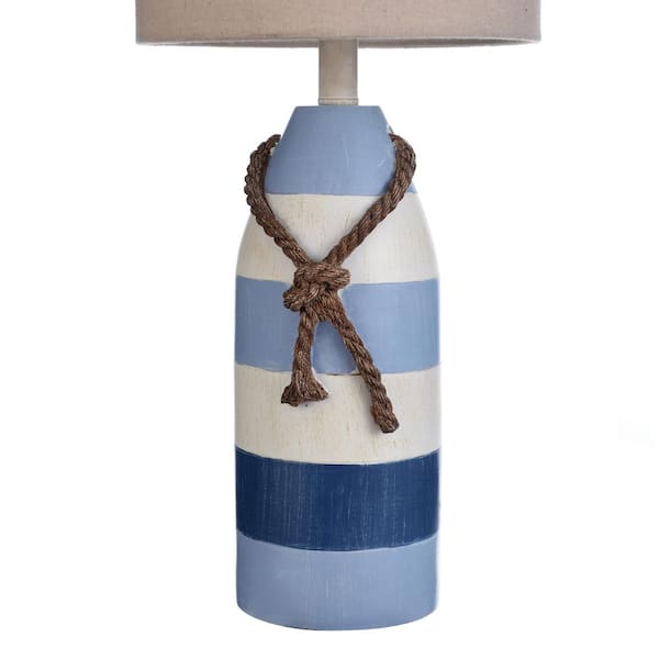 24.5 in. Blue Stripe Table Lamp with White Hardback Fabric Shade