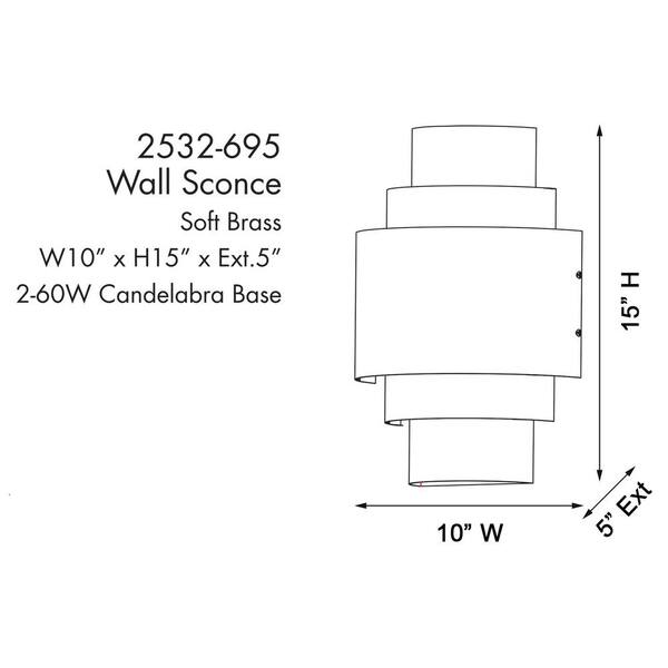 Spyglass Terrace 2-Light Soft Brass Geometric Wall Sconce with Soft Brass Shade