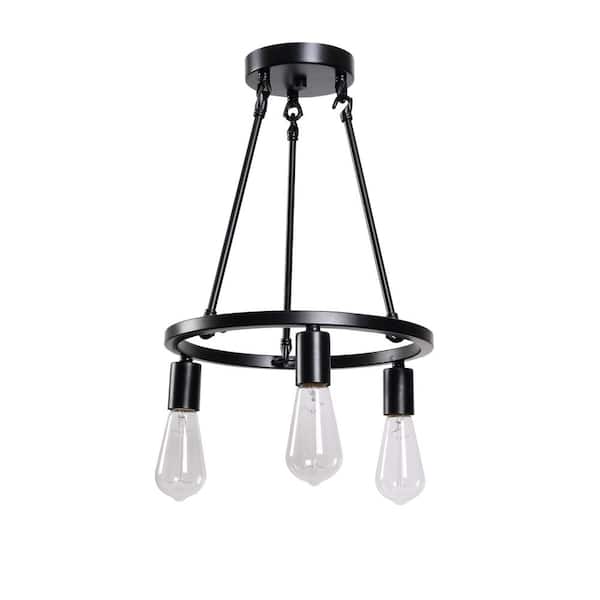 Stratton 14 in. 3-Light Black Semi-Flush Mount