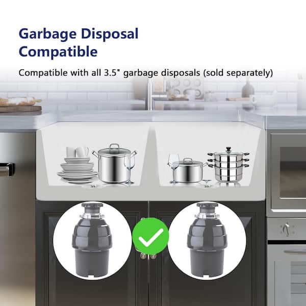 33 in. Farmhouse Apron Front Single Bowl Kitchen Sink in White Fireclay, Grids and Strainer Included