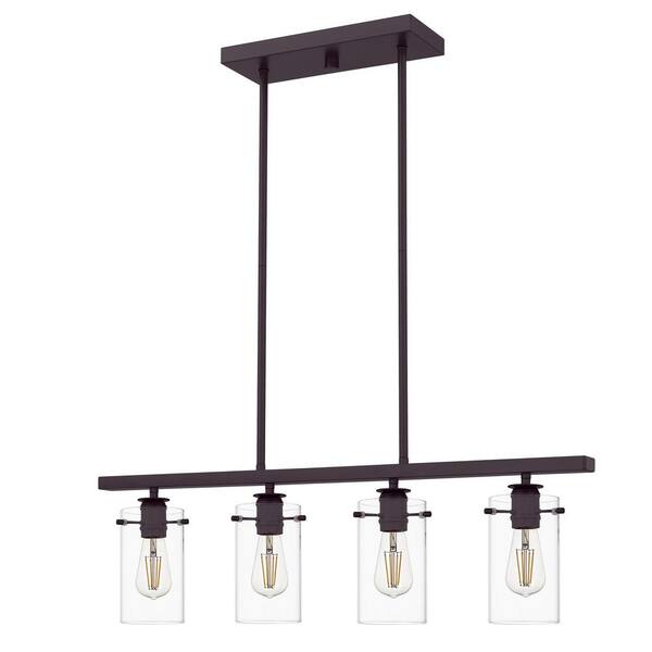 Regan 4-Light Espresso Industrial Linear Chandelier with Glass Shades, Industrial Linear Kitchen Pendant Light