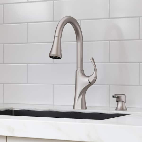 Miri Single-Handle Pull-Down Sprayer Kitchen Faucet with Soap Dispenser in Spot Defense Stainless Steel