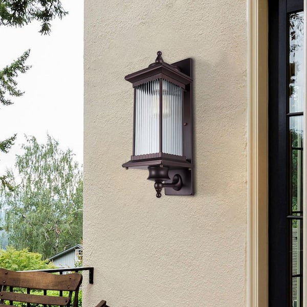 1-Light Brown Outdoor Waterproof Wall Sconce with Glass Shade