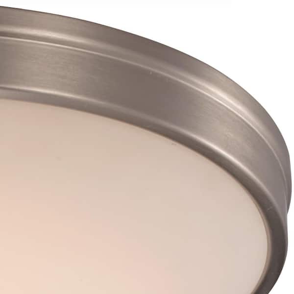 15 in. Brushed Nickel Integrated LED Flush Mount Ceiling Light Fixture with Frosted Glass Shade