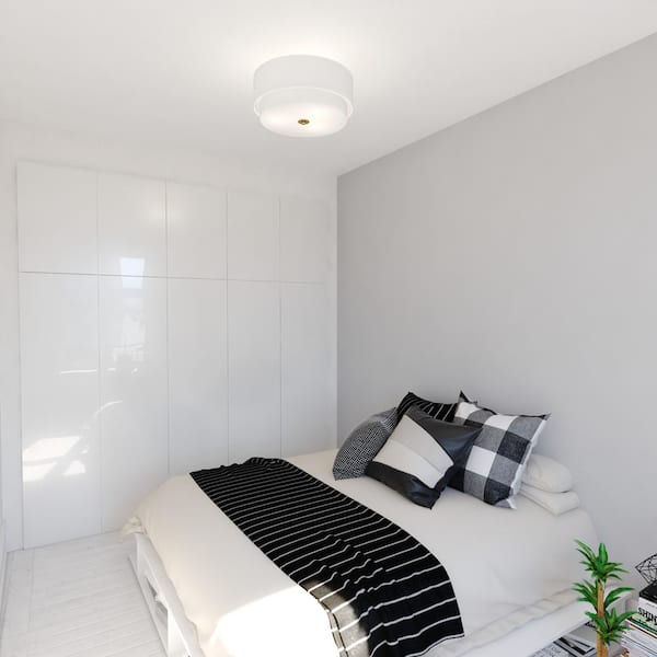 Burnaby 20.5 in. W Brass Mid-Century Modern Drum Semi-Flush Mount Ceiling Light White Linen