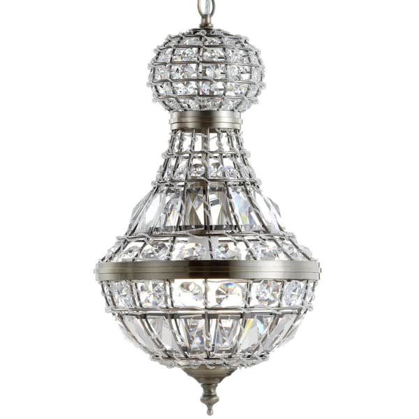 Regina 12 in. 1-Light Antique Brass Crystal/Metal Empire LED Chandelier