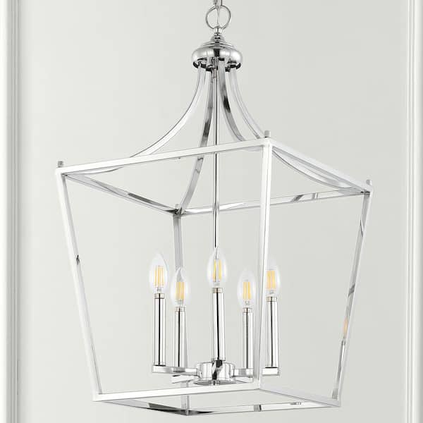 Camden 16 in. 5-Light Chrome Iron Classic Midcentury Farmhouse Lantern Pendant Light