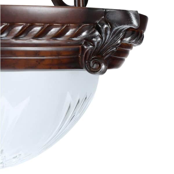 Bercello Estates 15 in. 2-Light Volterra Bronze Semi-Flush Mount with Etched Glass Shade