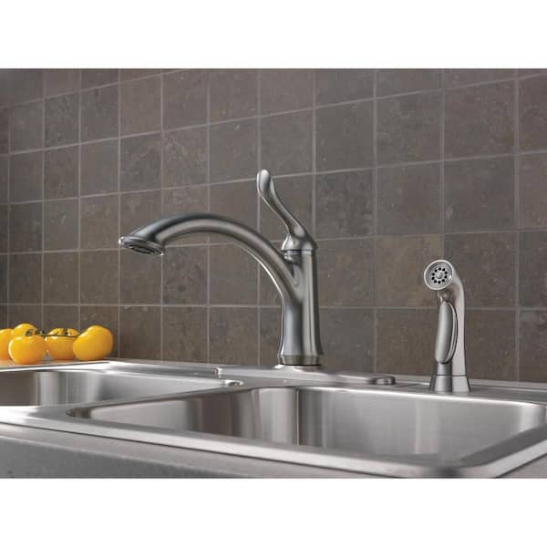 Linden Single-Handle Standard Kitchen Faucet with Side Sprayer in Arctic Stainless