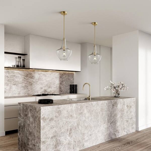 Sienna 1-Light Brushed Brass/Clear Pendant with Glass Shade