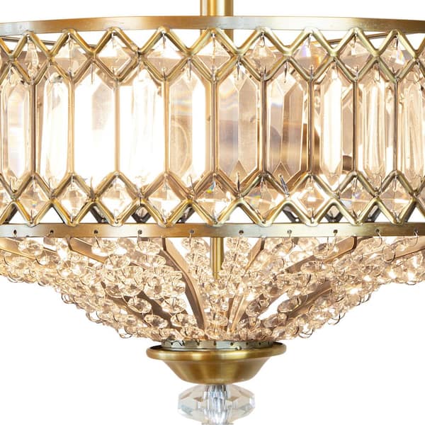14.75 in. 2-Light Gold Semi-Flush Mount-Light with Tiered Jeweled Glass