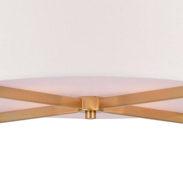 Surrey 18-in W Natural Brass Mid-Century Modern Semi Flush Mount Ceiling Light White Linen Drum Shade