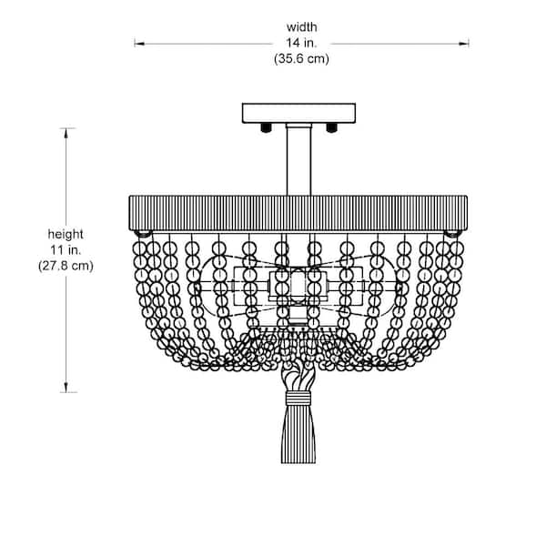 Taylan 14 in. 2-Light Antique Gold Semi Flush Mount Ceiling Light Fixture with Jute Rope and Wood Beaded Shade