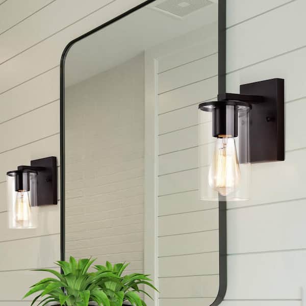 1-Light Oil-Rubbed Bronze Wall Sconce with Clear Glass Shade