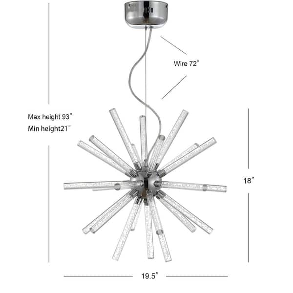 Soyuz 19.5 in. Chrome/Clear Adjustable Integrated LED Starburst Metal/Acrylic Pendant