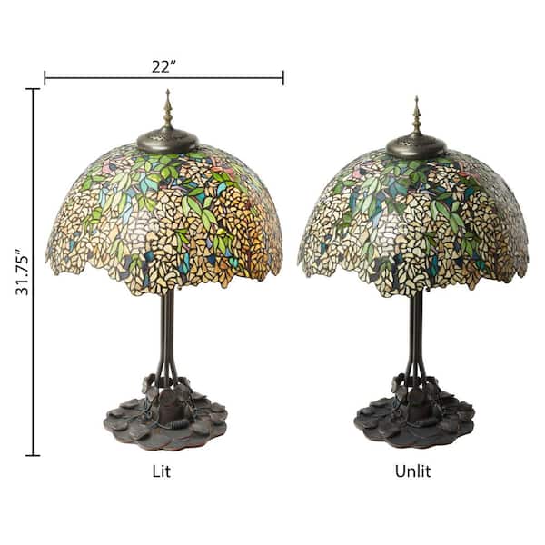 Valencia 31 .75 in. Antique Bronze Laburnum Tiffany-Style Stained Glass Table Lamp
