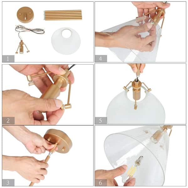 Modern Mini Pendant Light, 1-Light Gold Kitchen Island Pendant Light with Seeded Glass Shade