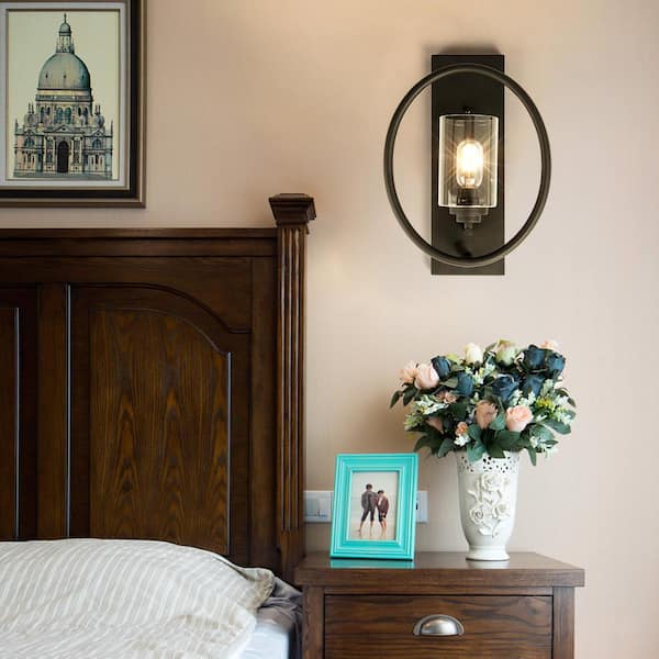 Houston 1-Light Black Dimmable Antique Candle Wall Light With Glass Shade (Set of 2)