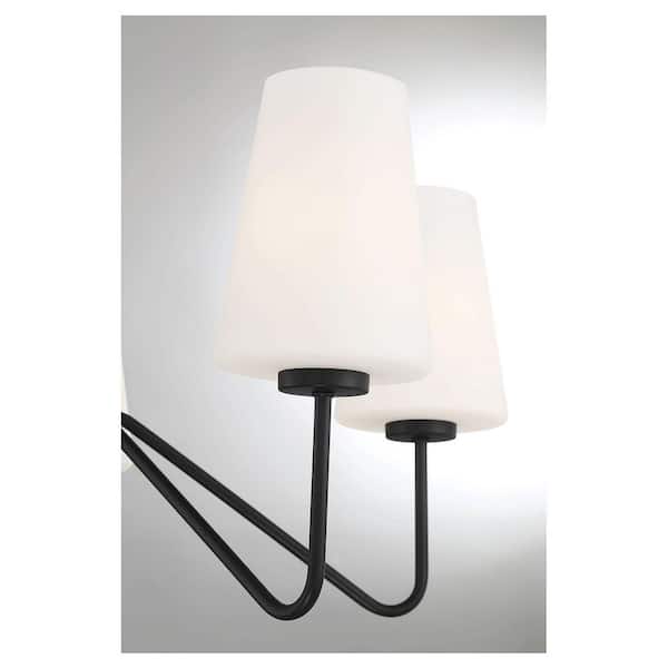 25.75 in. W x 12 in. H 5-Light Matte Black Chandelier with Conical White Glass Shades