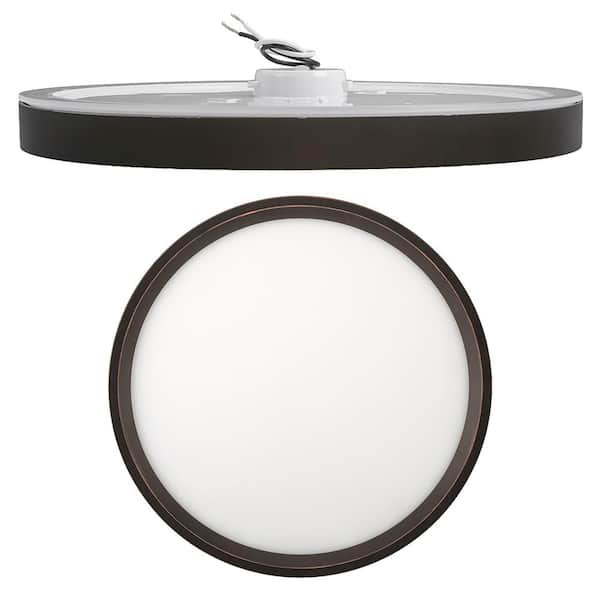 13 in. White, Oil Rubbed Bronze Trims 1350 Lumens LED Flush Mount Ceiling Light Fixture with Night Light Adjustable CCT