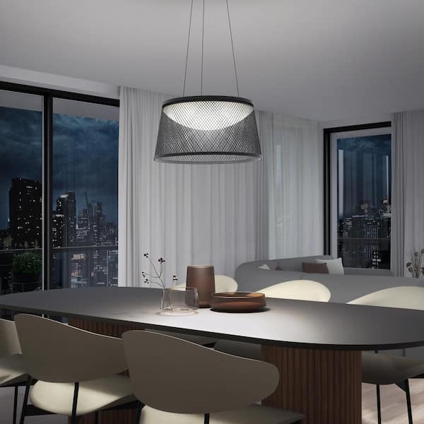 Adrian 23-Watt 1 Light Black Modern 3 CCT Integrated LED Pendant Light Fixture for Dining Room or Kitchen