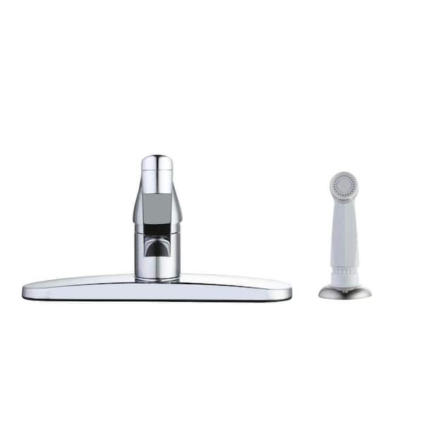 Single-Handle Standard Kitchen Faucet in Polished Chrome with White Side Sprayer