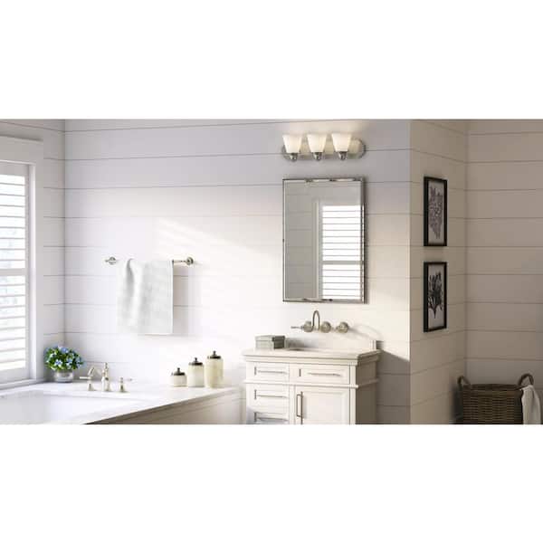 Tavish 24 in. 3-Light Brushed Nickel Classic Vanity with Frosted Glass Shade