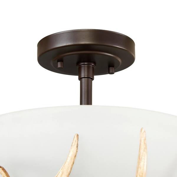 Deer Lake 13 in. 2-Light Handmade Finish Anlter Convertible Semi-Flush Mount