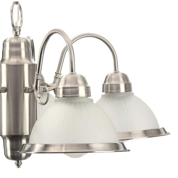 Halophane 5-Light Brushed Nickel Chandelier with Frosted Ribbed Glass Shades