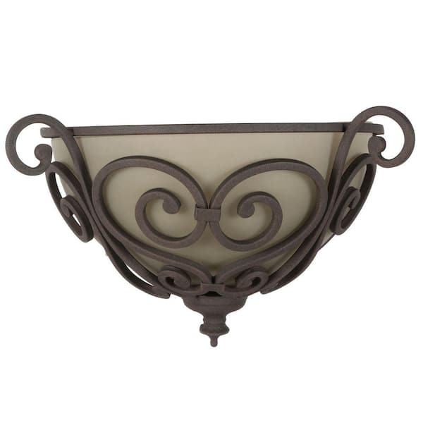 Earle 1-Light Aged Iron Half Sconce with Scavo Glass Shade