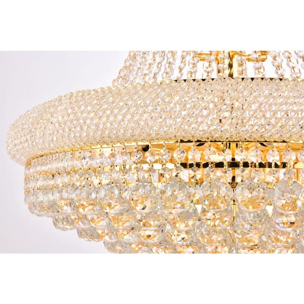 Timeless Home 30 in. L x 30 in. W x 50 in. H 32-Light Gold Transitional Chandelier with Clear Crystal
