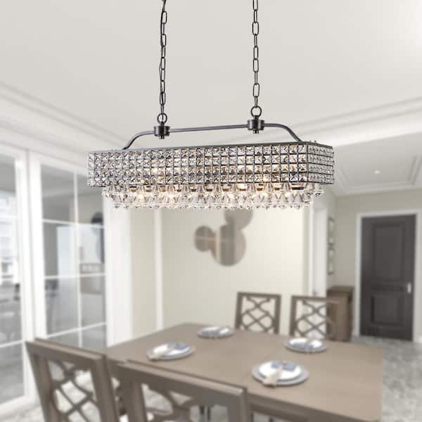 5-Light Kitchen Island Rectangle Chandelier with Crystal Accents