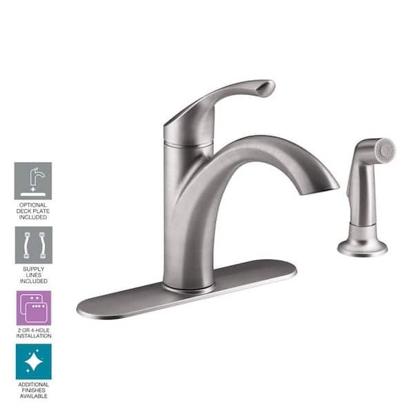 Mistos Single-Handle Standard Kitchen Faucet with Side Sprayer in Stainless Steel