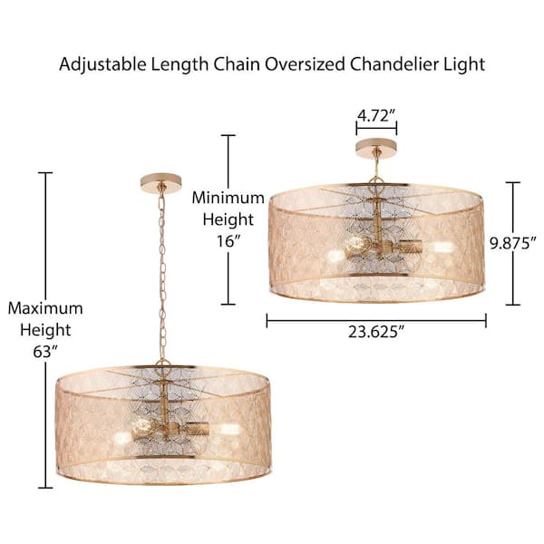 Juliet 3-Light Gold Metal Drum-Shade Hanging Chandelier