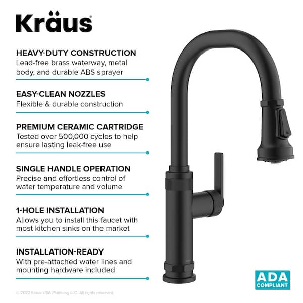 Allyn Industrial Pull-Down Single Handle Kitchen Faucet in Matte Black