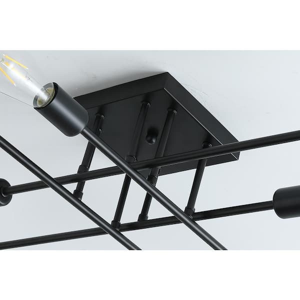 27.1in. 8-Light Black Sputnik Modern Linear Semi-Flush Mount