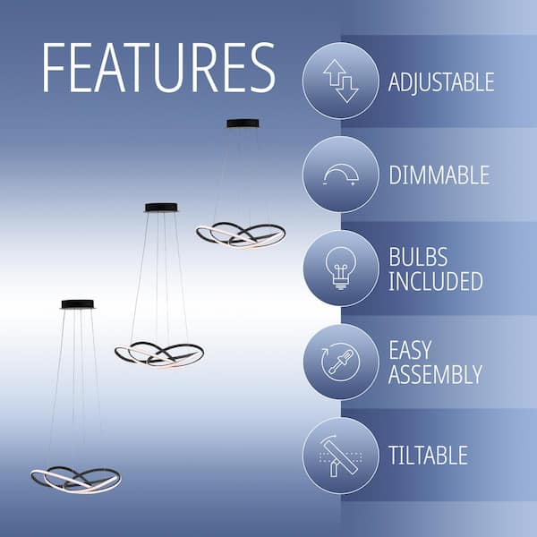 Alexia 25 in. Black Abstract Integrated LED Metal Adjustable Pendant